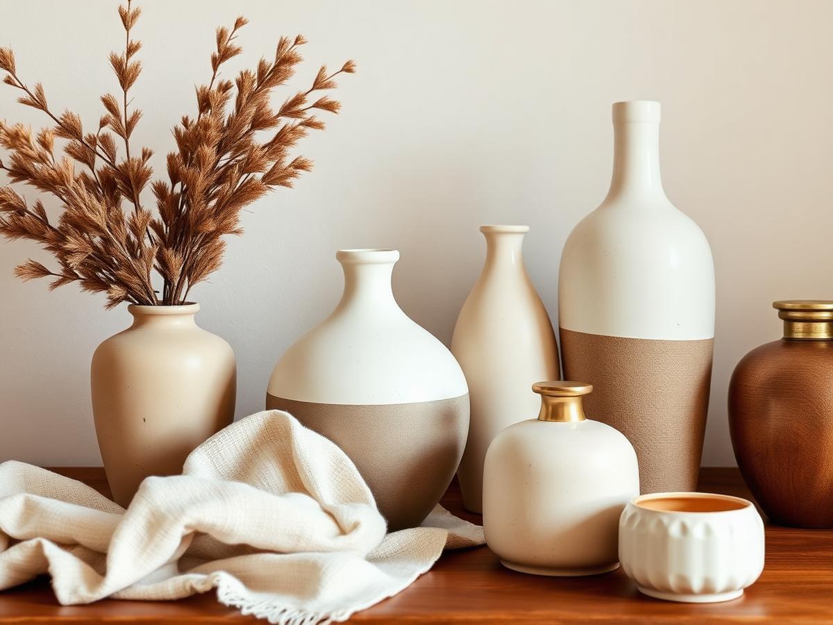 Curated ceramic vases and linen textures